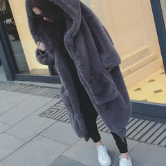 Solid Color Faux Fur Long Coat