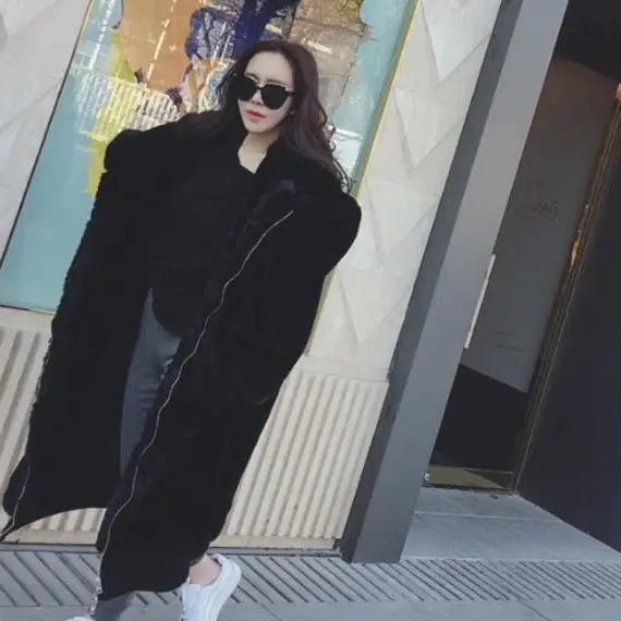 Solid Color Faux Fur Long Coat