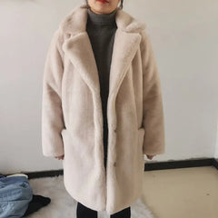 Solid Color Faux Fur Middle -Long Coat