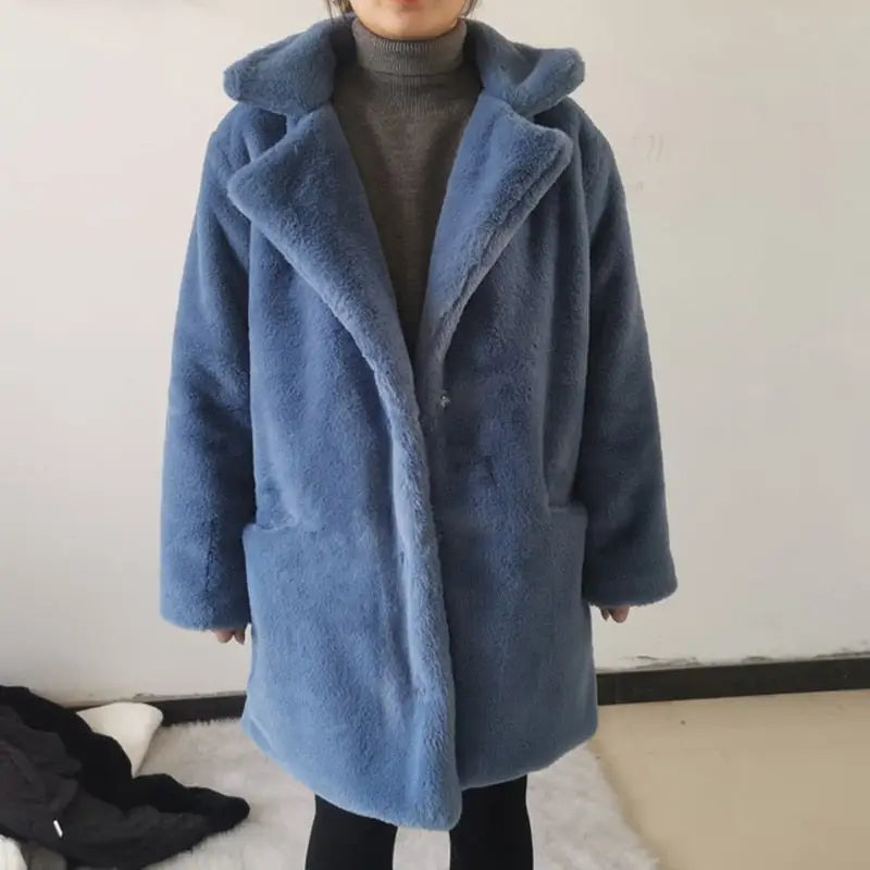 Solid Color Faux Fur Middle -Long Coat