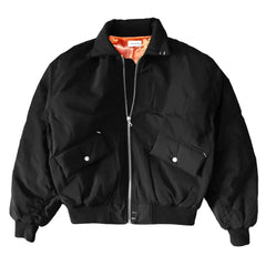 Solid Color Flight Cotton Padded Jacket - Black / m