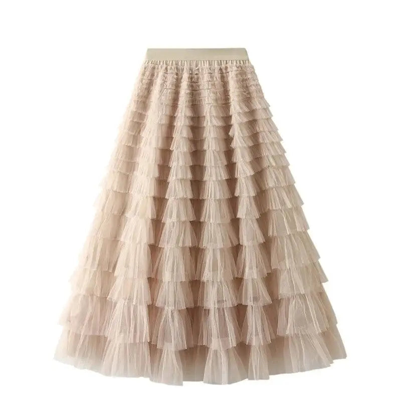 Solid Color Floor-Length Tulle Skirt