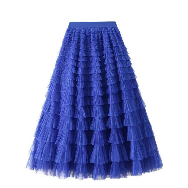 Solid Color Floor-Length Tulle Skirt