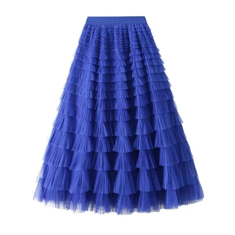 Solid Color Floor-Length Tulle Skirt - Blue / One Size