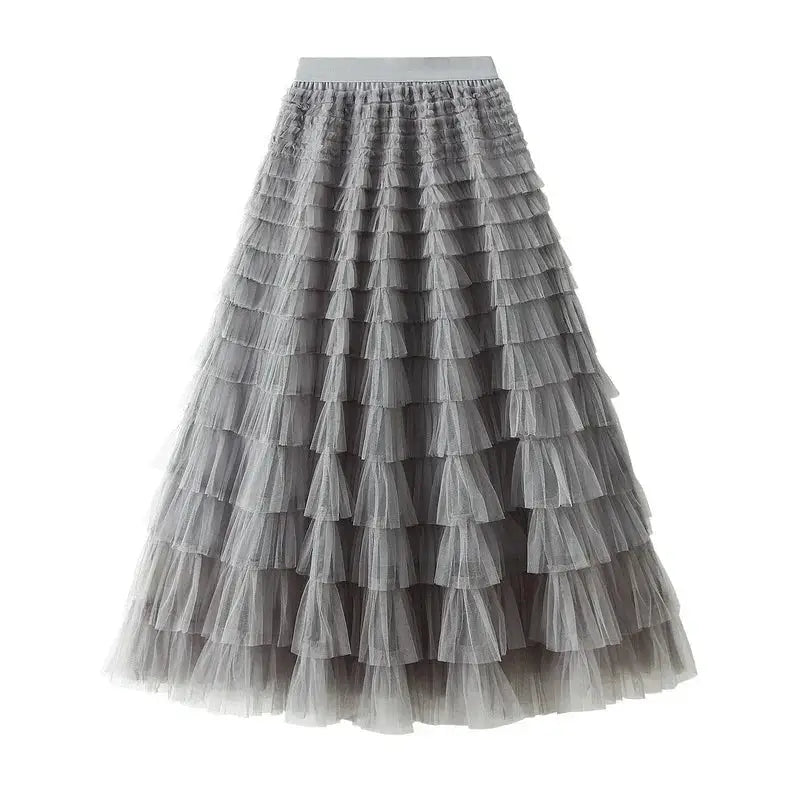 Solid Color Floor-Length Tulle Skirt - Gray / One Size