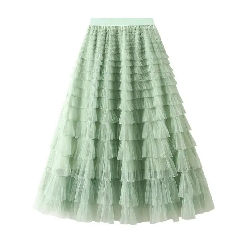 Solid Color Floor-Length Tulle Skirt - Green / One Size