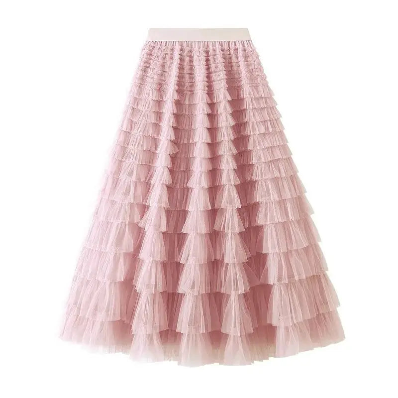 Solid Color Floor-Length Tulle Skirt - Light pink / One Size