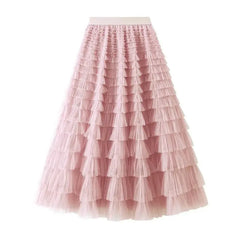 Solid Color Floor-Length Tulle Skirt - Light pink / One Size