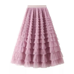 Solid Color Floor-Length Tulle Skirt - Pink / One Size