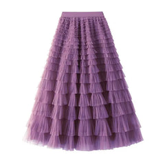 Solid Color Floor-Length Tulle Skirt - Purple / One Size