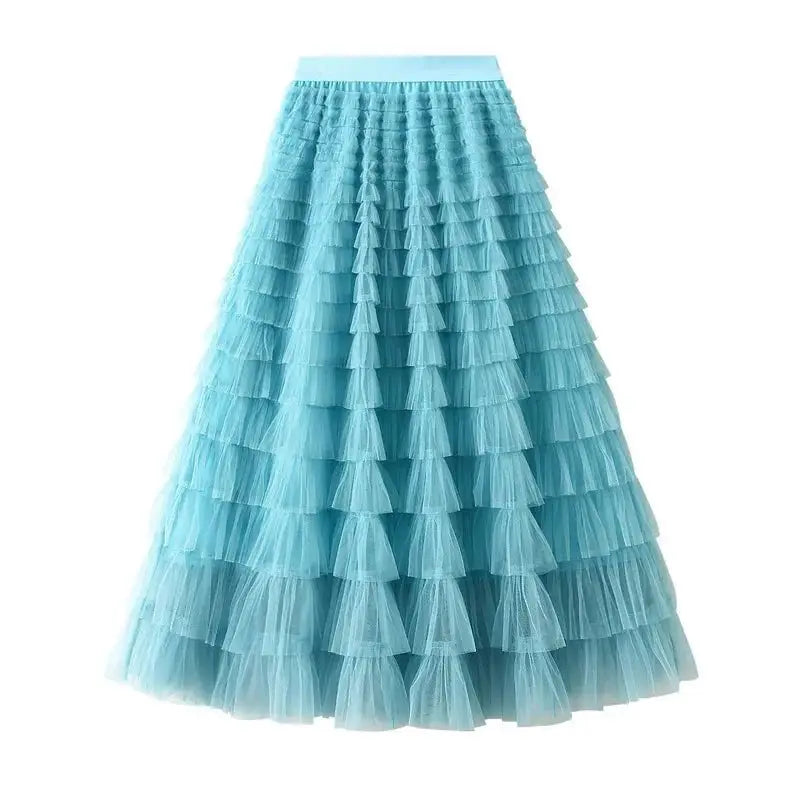 Solid Color Floor-Length Tulle Skirt - Sky Blue / One Size