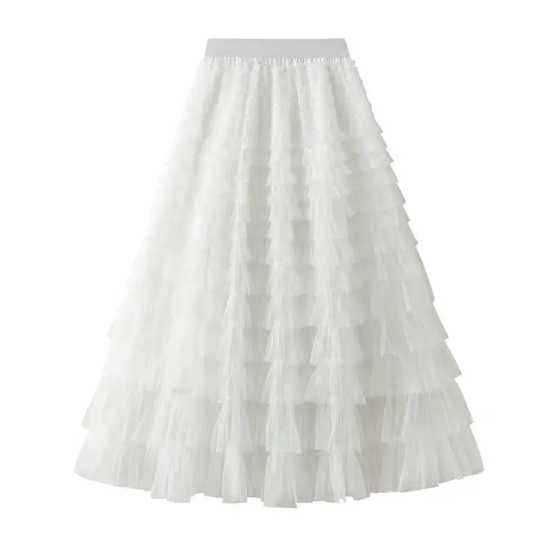 Solid Color Floor-Length Tulle Skirt - White / One Size