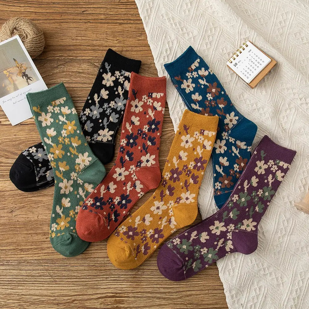 Solid Color Floral Socks