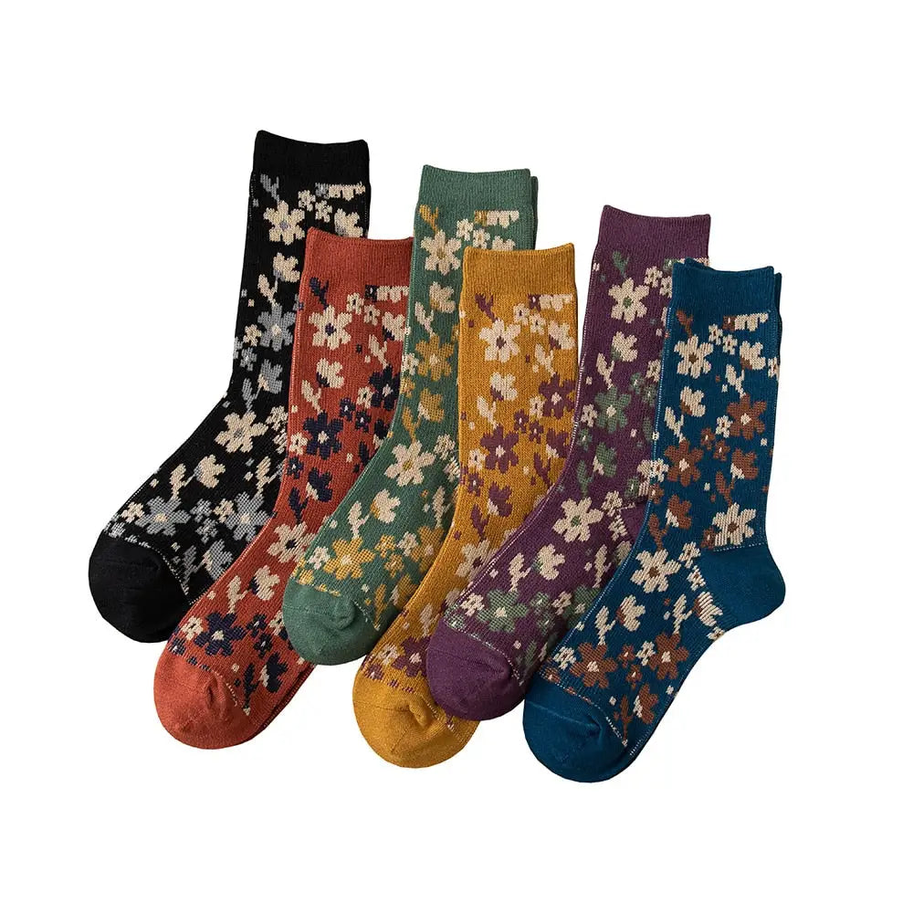Solid Color Floral Socks