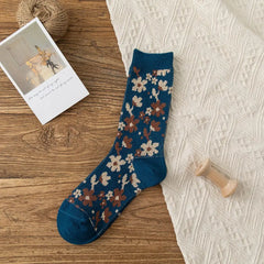 Solid Color Floral Socks - Blue / Free Size