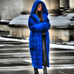 Solid Color Furry Warm Faux Fur Long Coat