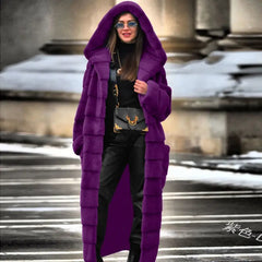 Solid Color Furry Warm Faux Fur Long Coat