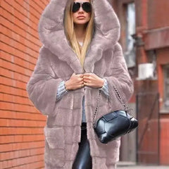 Solid Color Furry Warm Faux Fur Long Coat