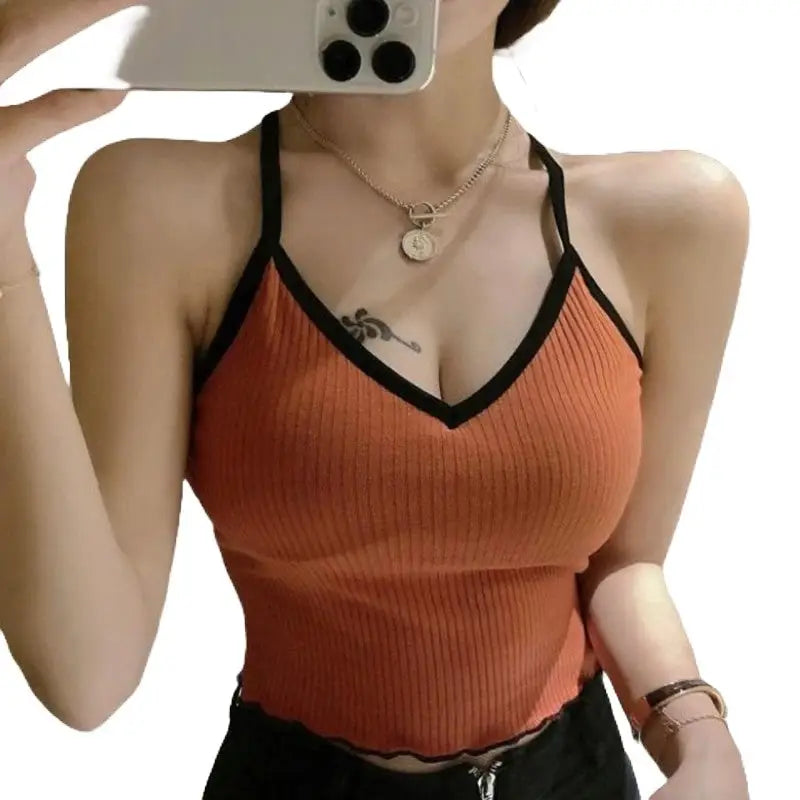 Solid Color Halter Neck Cross Back Tank Top