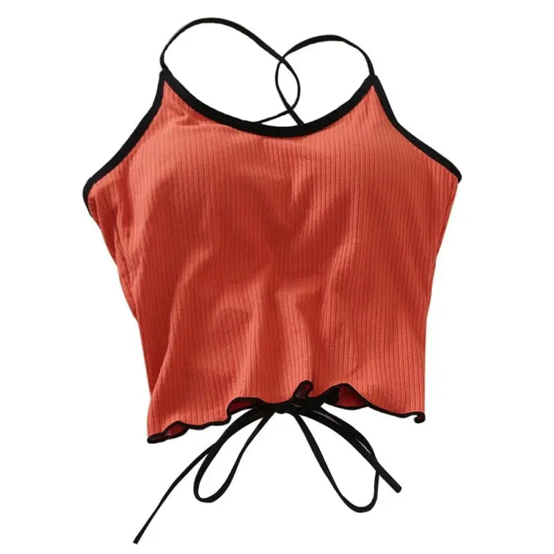 Solid Color Halter Neck Cross Back Tank Top