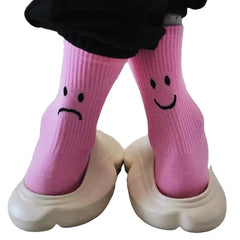 Solid Color Happy And Sad Faces Socks