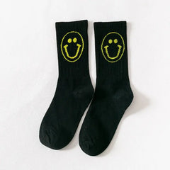 Solid Color Happy Face - Black / 35-42 - Socks