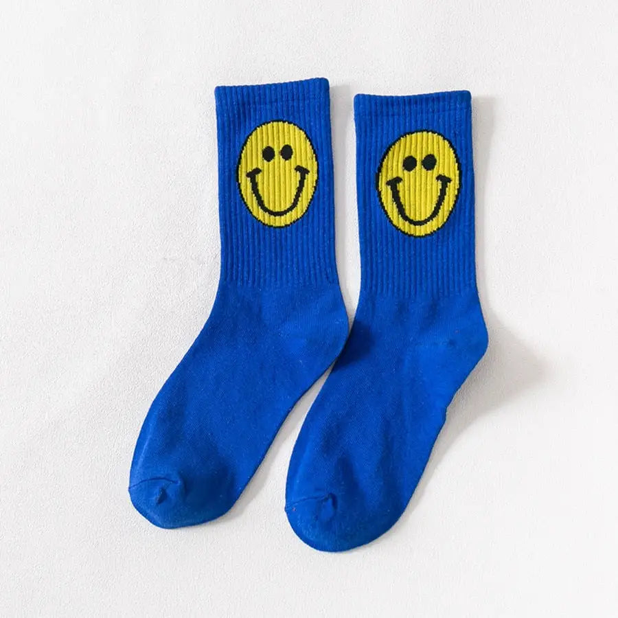 Solid Color Happy Face - Blue / 35-42 - Socks