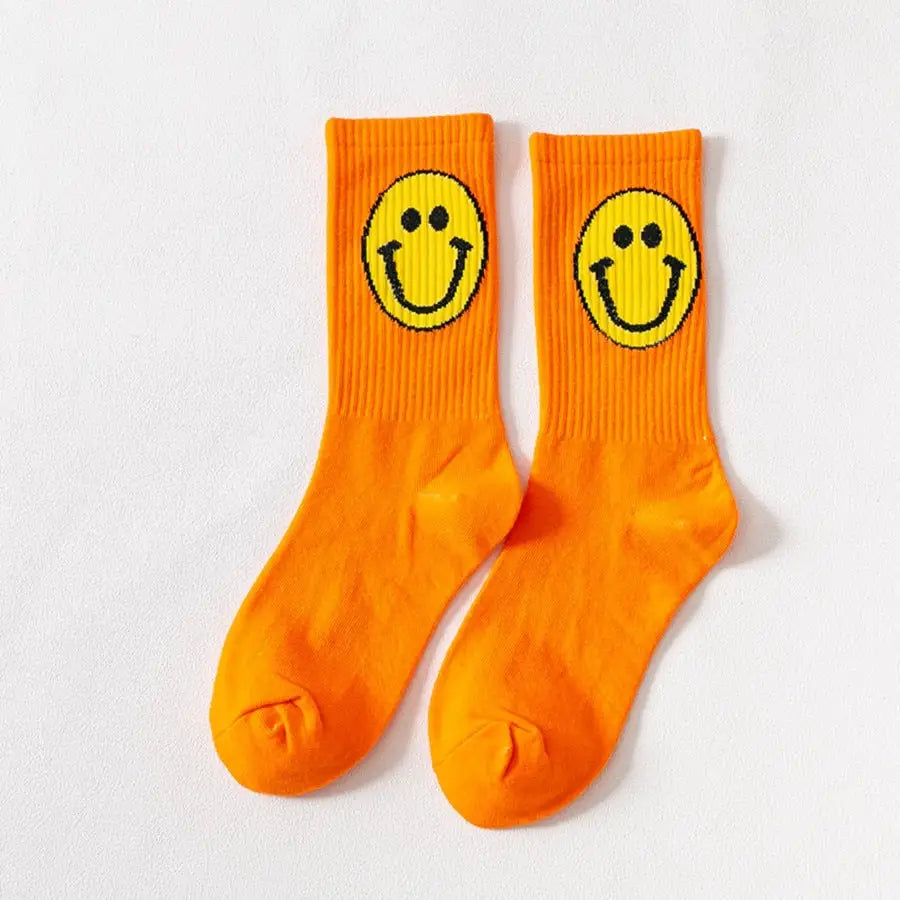 Solid Color Happy Face - Orange / 35-42 - Socks