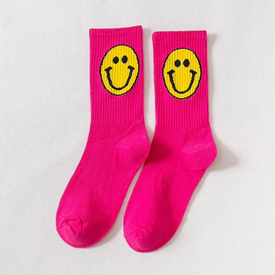 Solid Color Happy Face - Pink / 35-42 - Socks