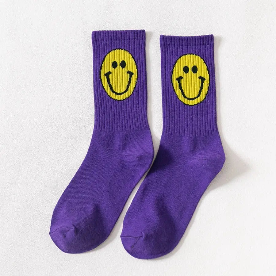 Solid Color Happy Face - Purple / 35-42 - Socks