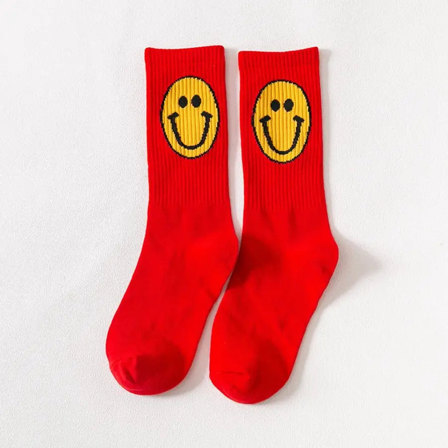 Solid Color Happy Face - Red / 35-42 - Socks