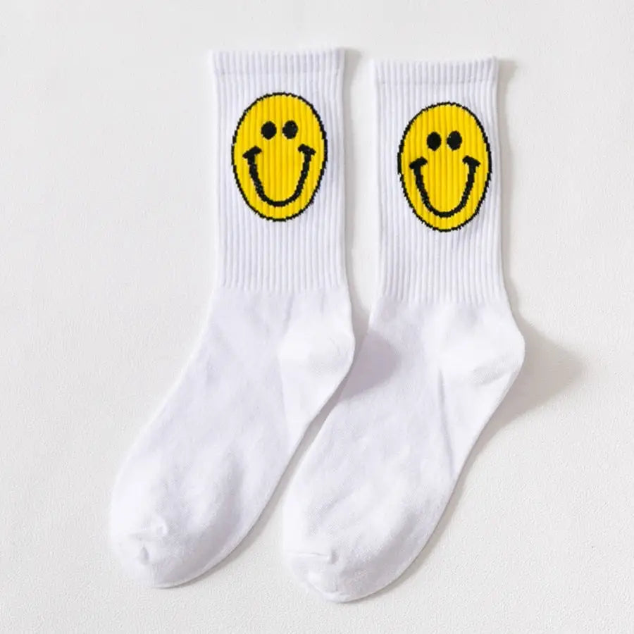 Solid Color Happy Face - White / 35-42 - Socks