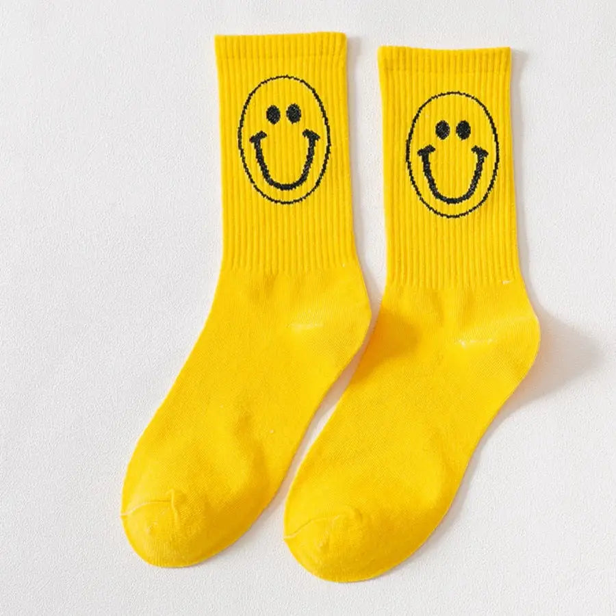 Solid Color Happy Face - Yellow / 35-42 - Socks