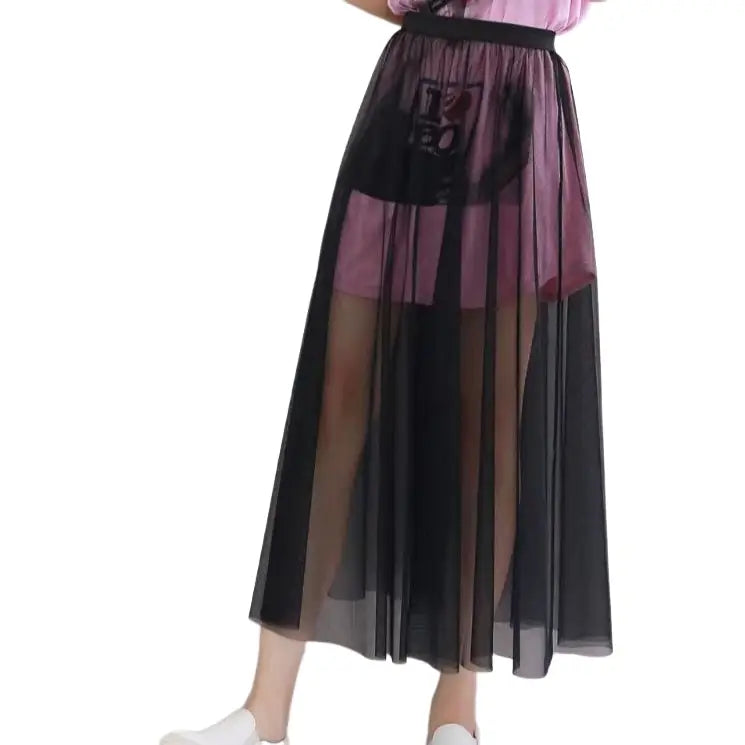 Zzple High Waist Ruffle Hem Maxi Skirt - Solid Color, Swing A-Line, Ankle Length For Women