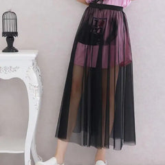 Solid Color High Waist Mesh Skirts