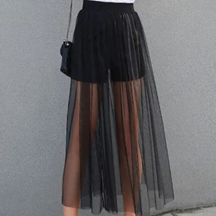 Solid Color High Waist Mesh Skirts