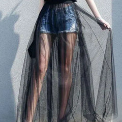 Solid Color High Waist Mesh Skirts - One Size / Black