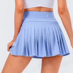 Solid Color High Waist Pleated Mini Skirt - Blue / XS