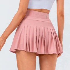 Solid Color High Waist Pleated Mini Skirt - Pink / XS