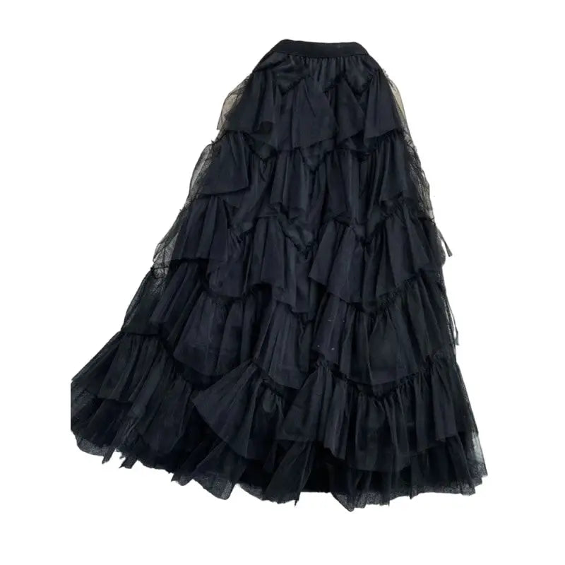 Solid Color High Waist Tutu Long Skirts - Black / One Size