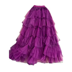 Solid Color High Waist Tutu Long Skirts - Purple / One Size
