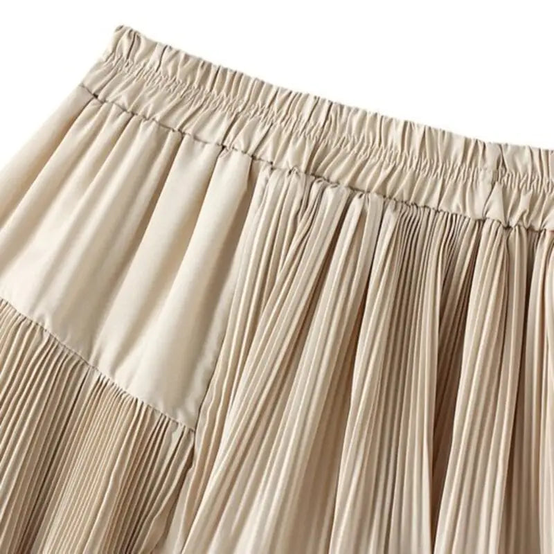 Solid Color Korean Asymmetrical Pleated Skirt
