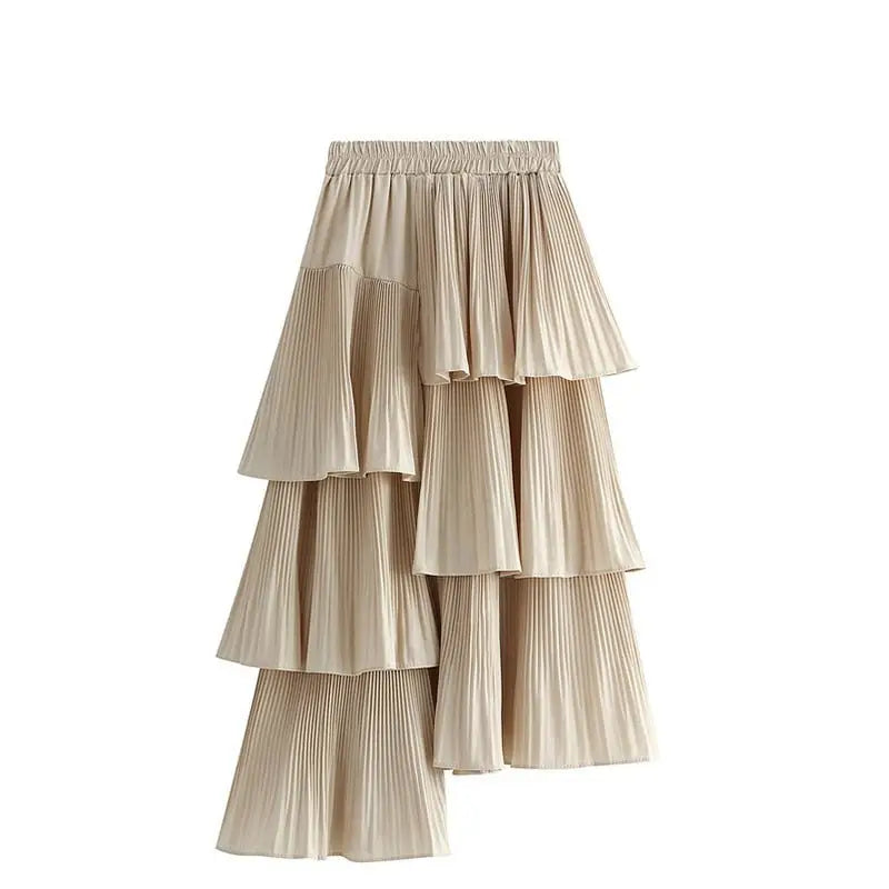 Solid Color Korean Asymmetrical Pleated Skirt