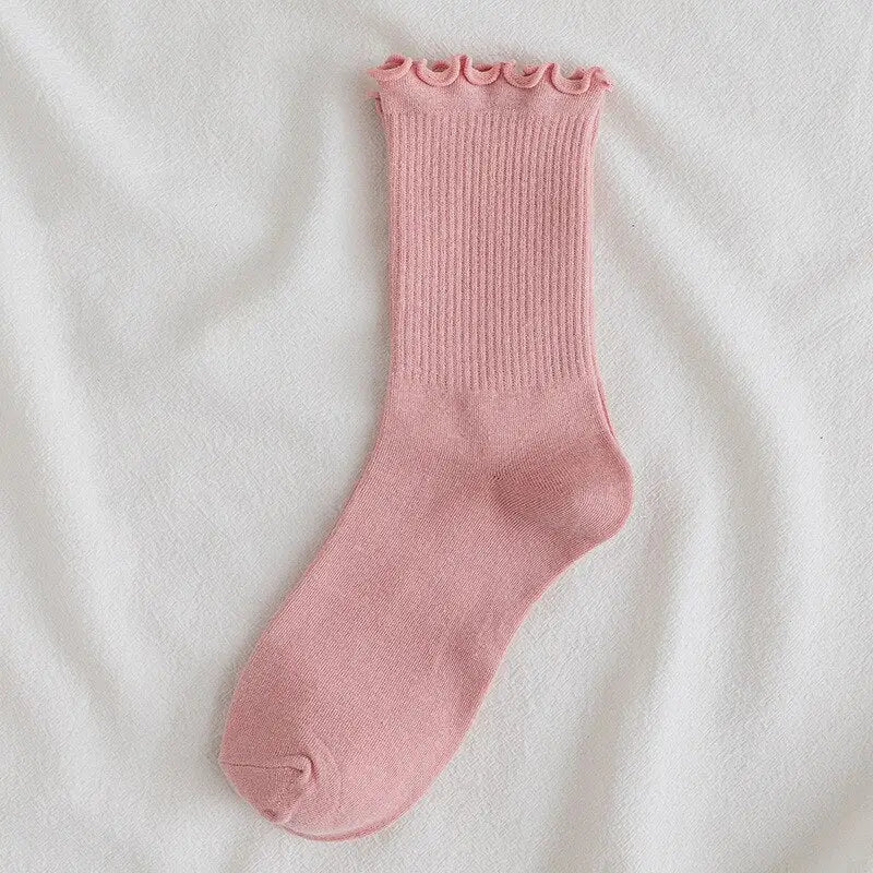 Solid Color Little Flower Socks