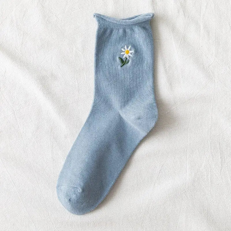 Solid Color Little Flower Socks