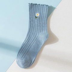 Solid Color Little Flower Socks