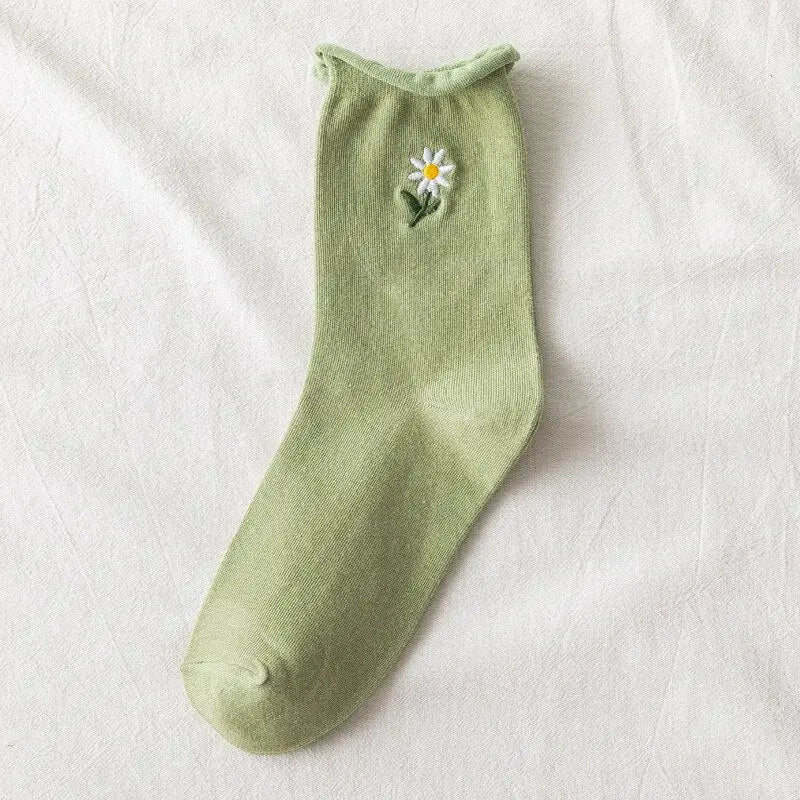 Solid Color Little Flower Socks