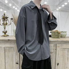 Solid Color Long Sleeve Loose Shirt - Dark Gray / M