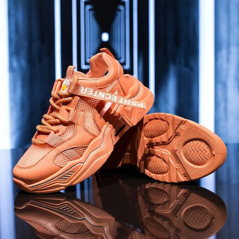 Solid Color Mesh Platform Shoes - Orange 5 / 35