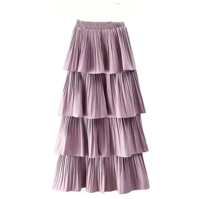 Solid Color Multi-layer Pleated Ankle Skirt - Light Purple